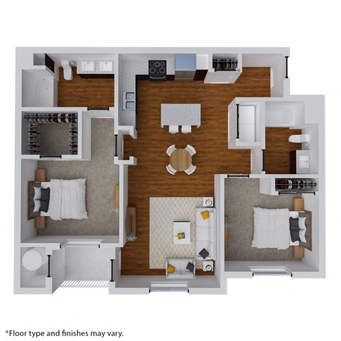Floor plan for 2 beds, 2 baths, 1094 sqft